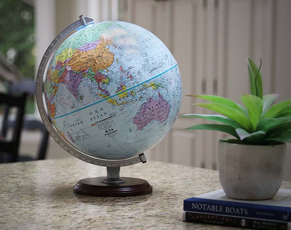 リプルーグル地球儀ワールドクラシックシリーズ英語版Replogle globes Concord 12″ Blue Chinese/English Raised Relief Desk – Replogle