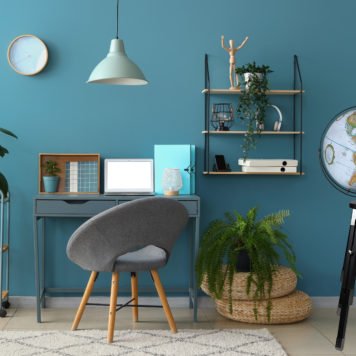 Stylish,Interior,Of,Room,With,Comfortable,Workplace,And,Houseplants Stylish,Interior,Of,Room,With,Comfortable,Workplace,And,Houseplants